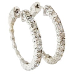 1.45 Carat Diamond Hoops Earrings 14 Karat White Gold