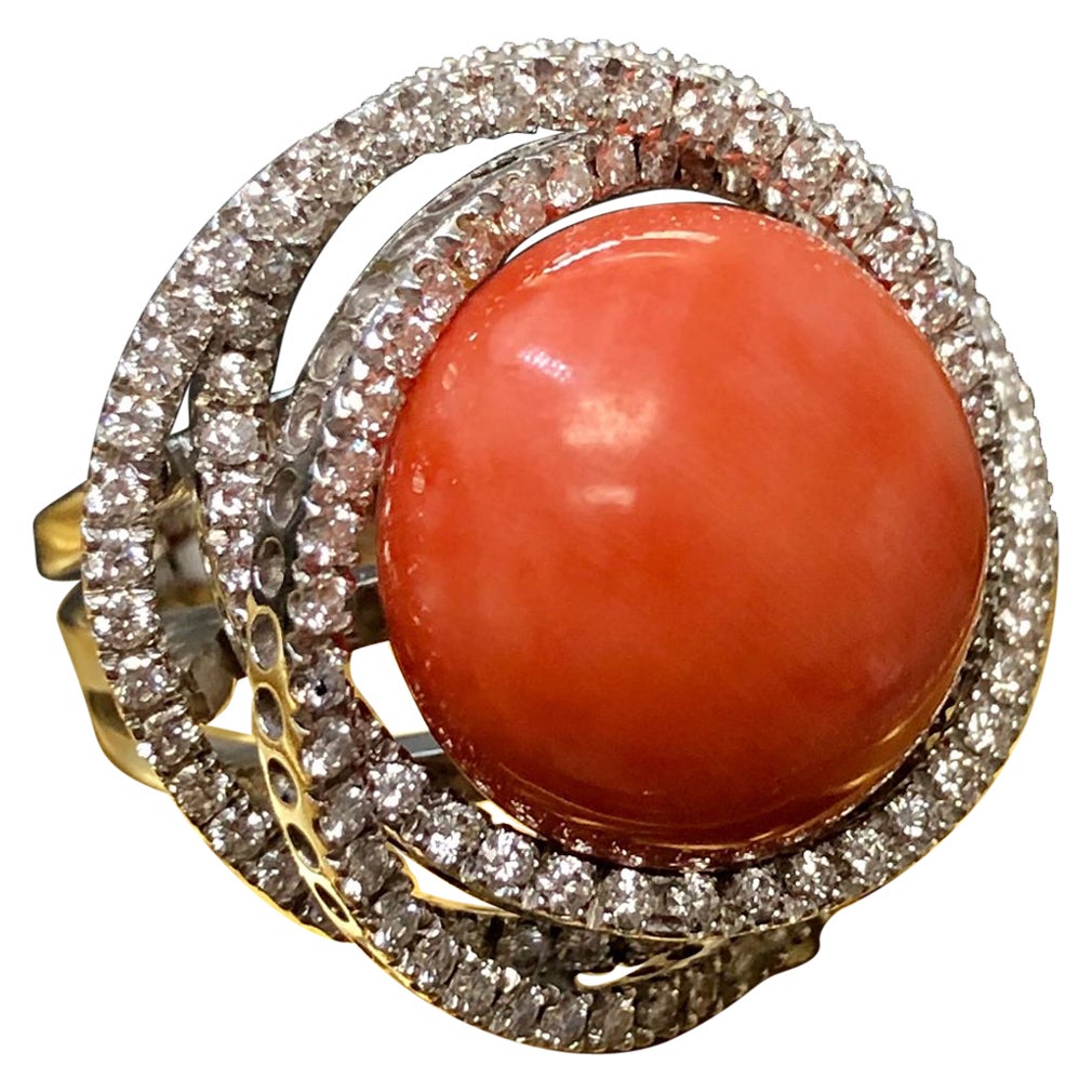 Leo Pizzo Large 18K Red Coral Spiral Diamond Ring For Sale