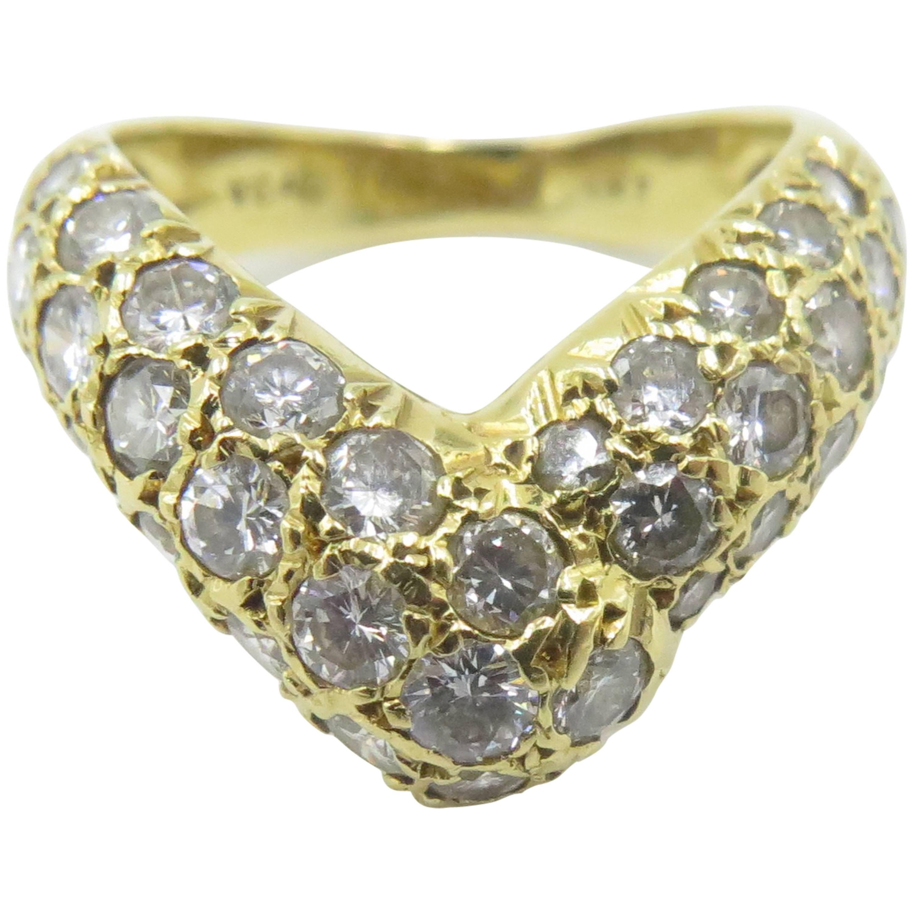 Van Cleef & Arpels Diamond Gold "V" Shaped Ring