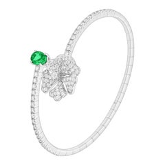Bloom Emerald and Diamond Open Spiral Bangle in 18k White Gold