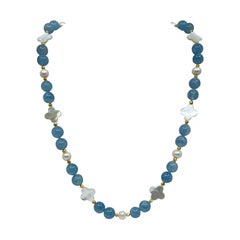 Aquamarine, Mother-of-pearl, Freshwater Pearl a& 18K Gold Necklace