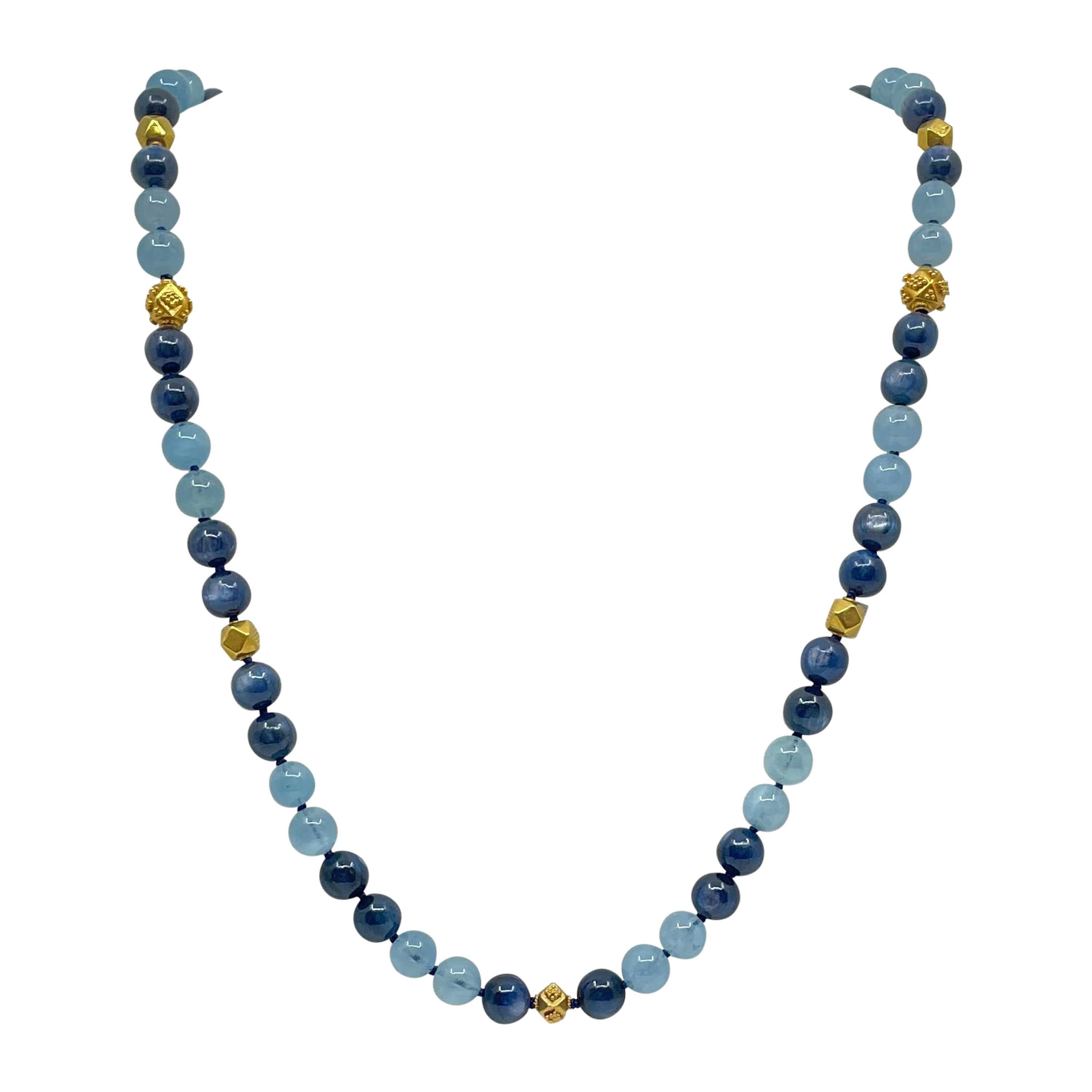 Aquamarine, Kyanite & 18K Gold Necklace