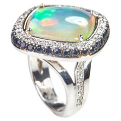 18 Karat White Gold Diamond and Opal Cocktail Ring