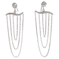 18K White Gold Chain Earrings Set with Diamonds