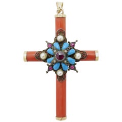 Colgante de cruz de coral italiano de principios del siglo XIX