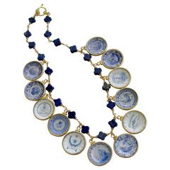 Lapis Quatrefoils Miniature Plates Charm Necklace