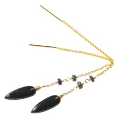 Black Opal with Onyx Threader Earrings in Gold