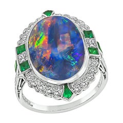 Schwarzer Opal-Diamant-Smaragd-Ring
