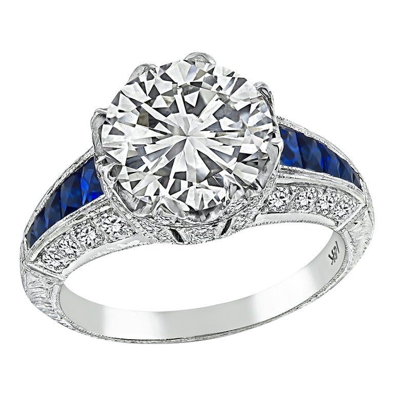 3.00ct Diamond Sapphire Engagement Ring For Sale