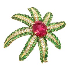 Vintage Tiffany & Co. Fireworks Brooch Pink Tourmaline Tsavorite Garnet & Diamonds 18k