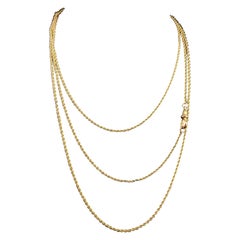 Antique 15k Yellow Gold Long Chain Necklace, Longuard, Rope Twist Link