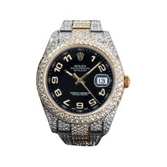 Rolex Montre Datejust Oyster 41 à bracelet bicolore et cadran à chiffres arabes noirs et diamants sur mesure