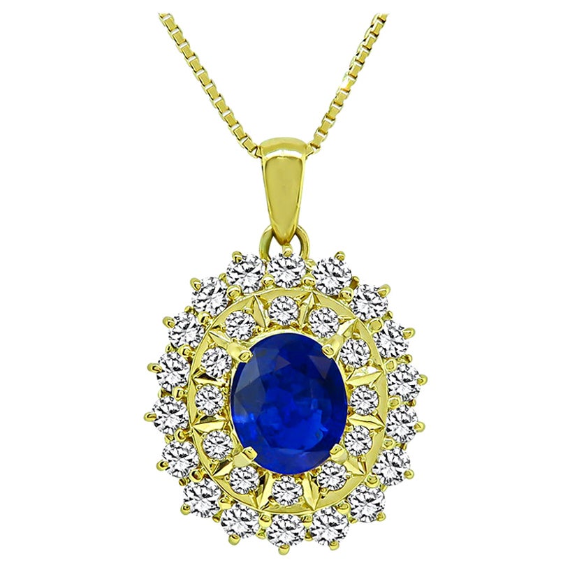 2.60ct Sapphire 2.38ct Diamond Gold Pendant Necklace