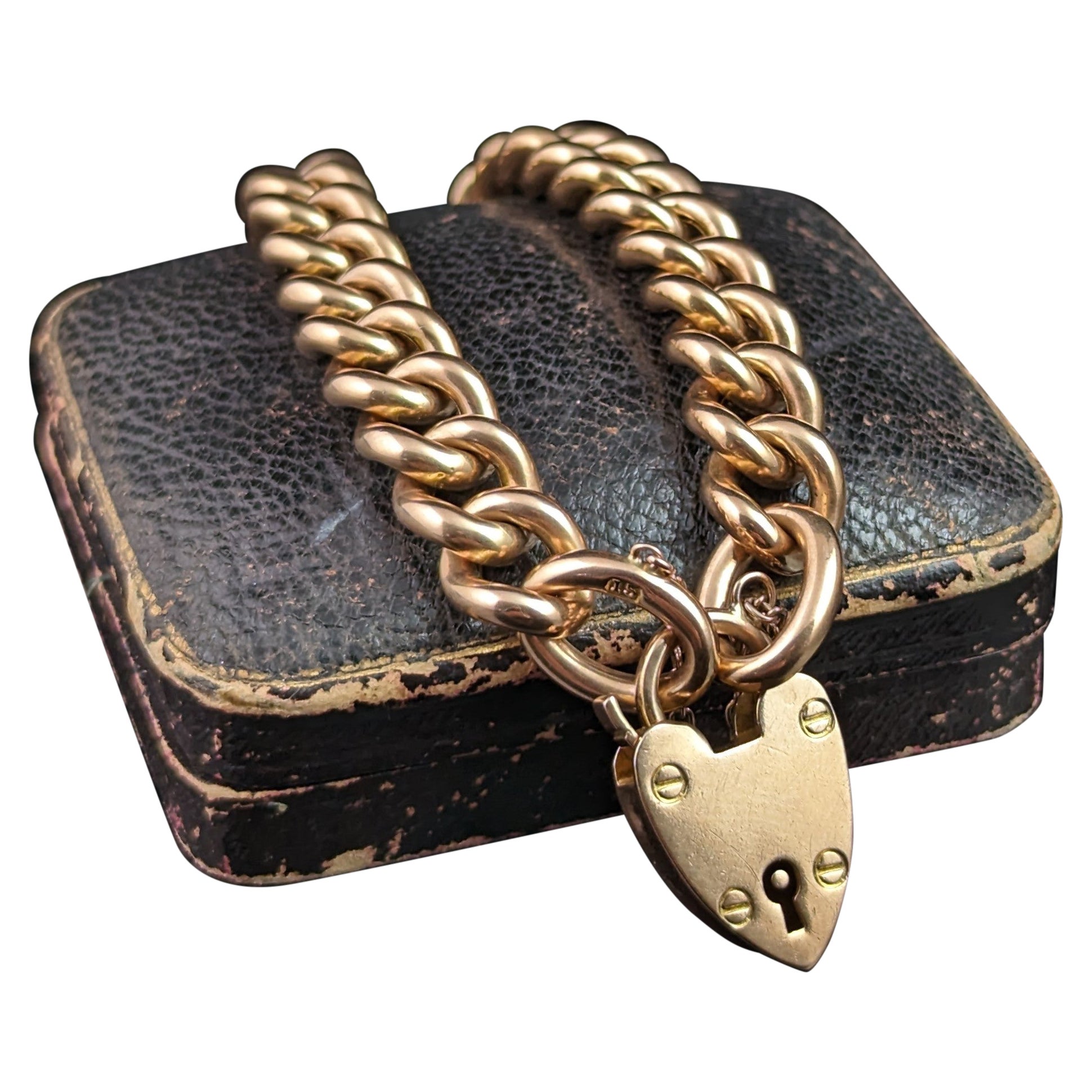 Antique 15k Gold Curb Bracelet, Victorian, Chunky