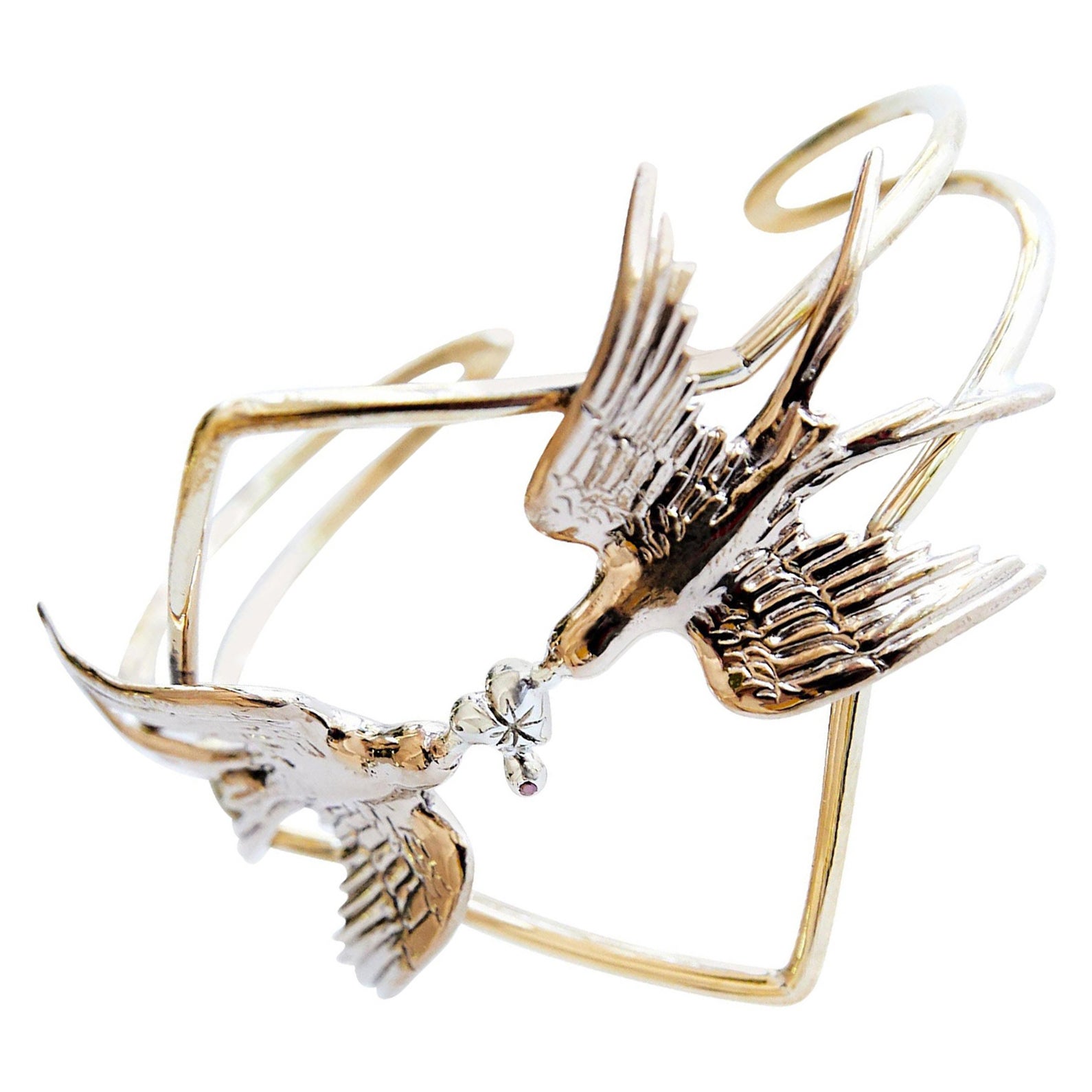 White Diamond Dove Heart Ruby Cuff Bangle Swallow Bracelet Animal Jewelry For Sale