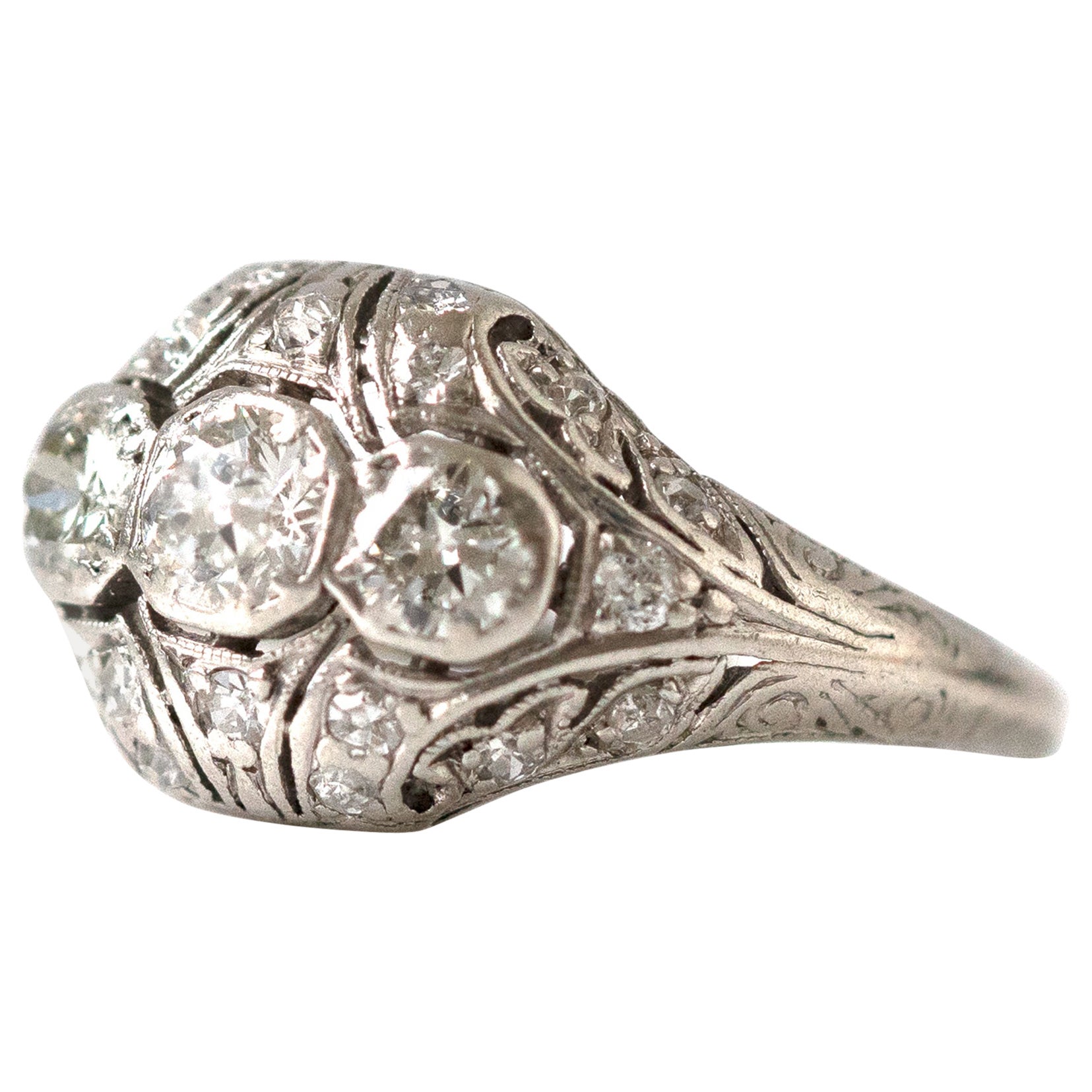 Art Deco 1920s Platinum 0.62ct Diamond Engagement Ring For Sale