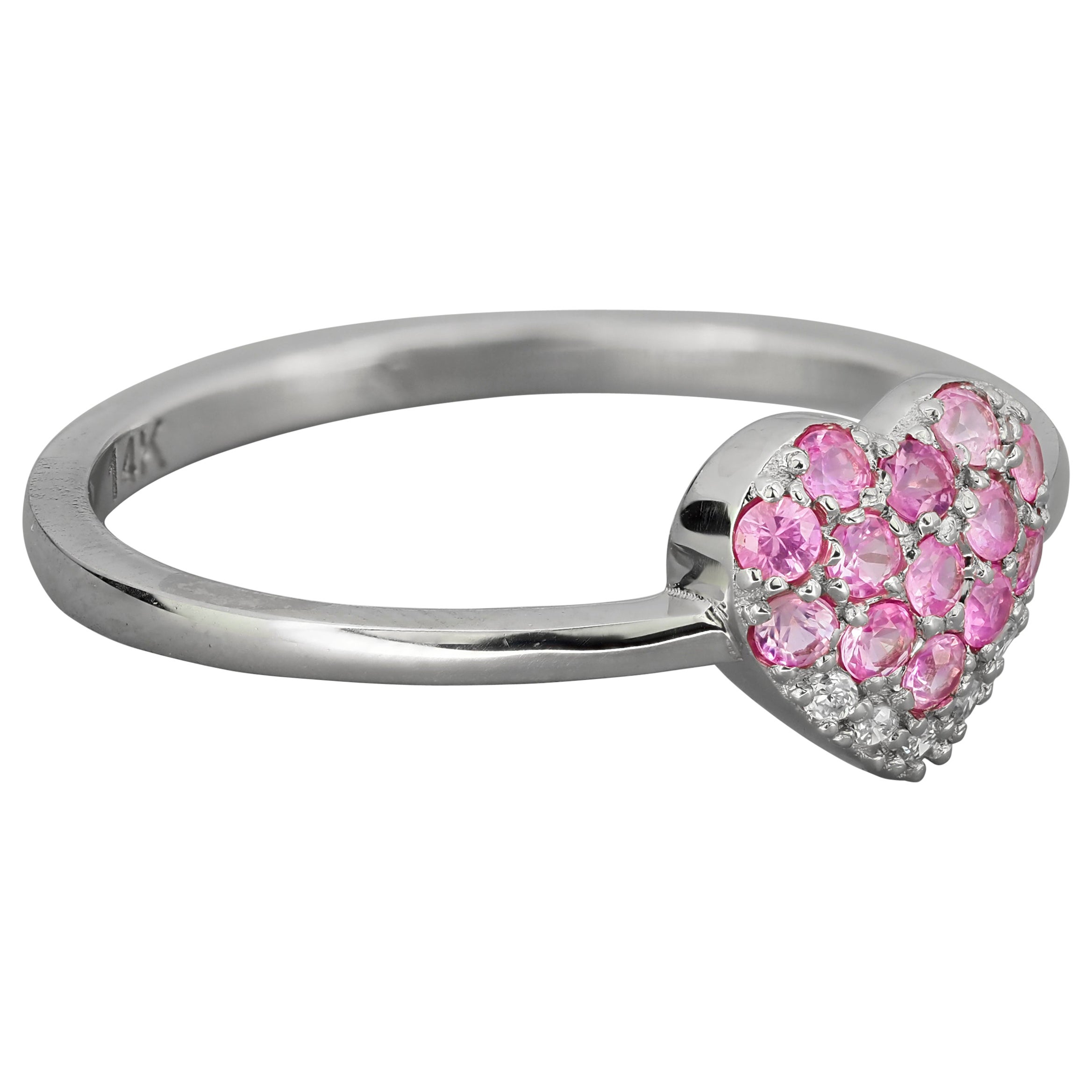 For Sale:  Heart Shaped Gold Ring with Pink Sapphires