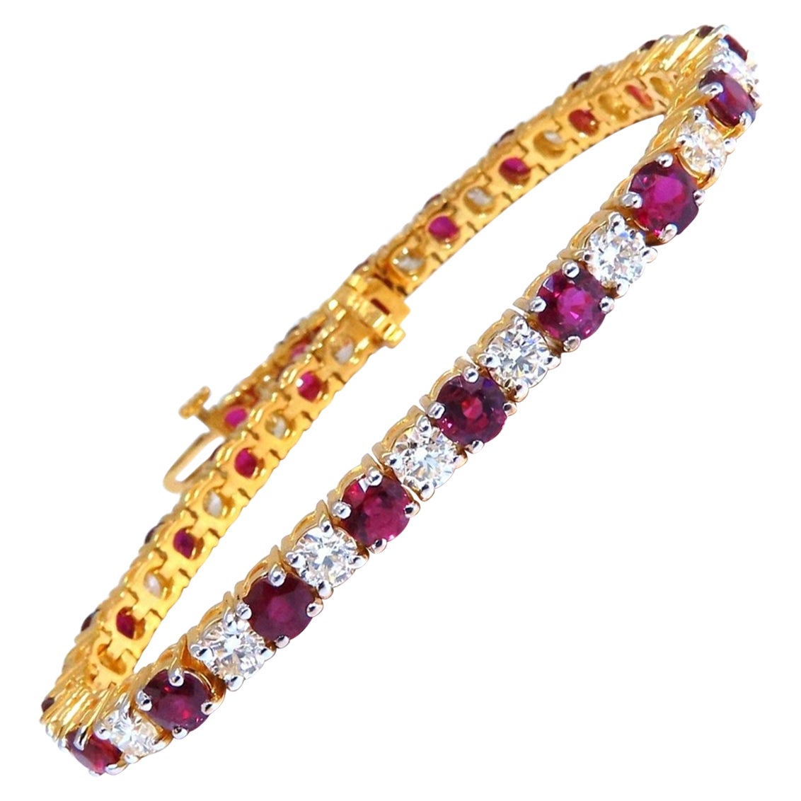 Bracelet tennis classique en or 14 carats avec rubis naturel et diamants alternés de 14,05 carats