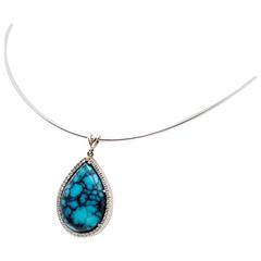 Bisbee Turquoise Diamond Gold Pendant