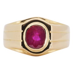 Elegant 22k Yellow Gold Dome Ring with 0.5 Ct Natural Ruby, NGI Certificate