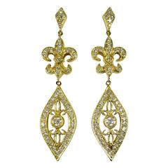 Lauren K Fleur De Lis Diamond Gold Dangle Earrings