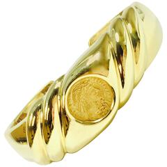Roman Coin Italian Gold Bangle Bracelet