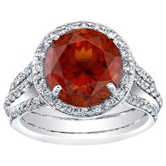 3.50 Carat Round Brilliant Rubelite Diamond Halo Gold 3 Row Engagement Ring