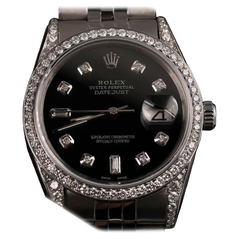 Rolex Datejust Black Dial Baguette 6&9 Diamond Bezel & Lugs 'Shoulders'