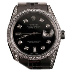 Retro Rolex Datejust Black Dial Baguette 6&9 Diamond Bezel & Lugs 'Shoulders'