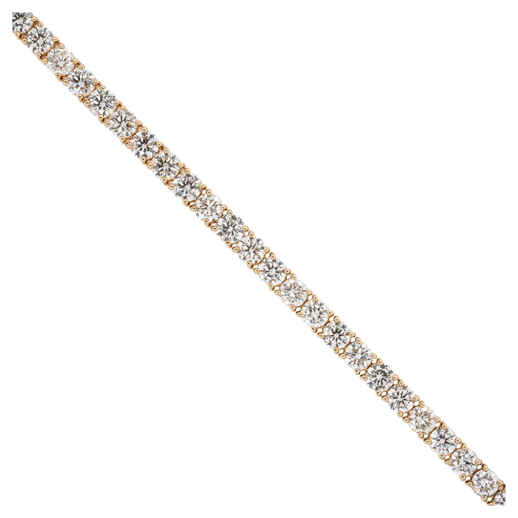 13.03 Carat Round Cut Diamond Tennis Bracelet 14 Karat in Stock For Sale