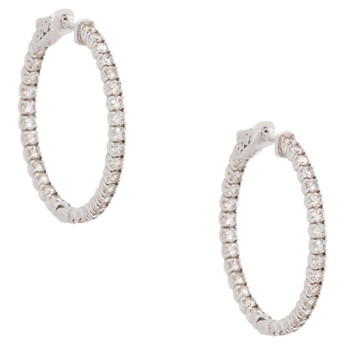 2.70 Carat Diamond Inside Out Hoop Earrings 14 Karat in Stock For Sale