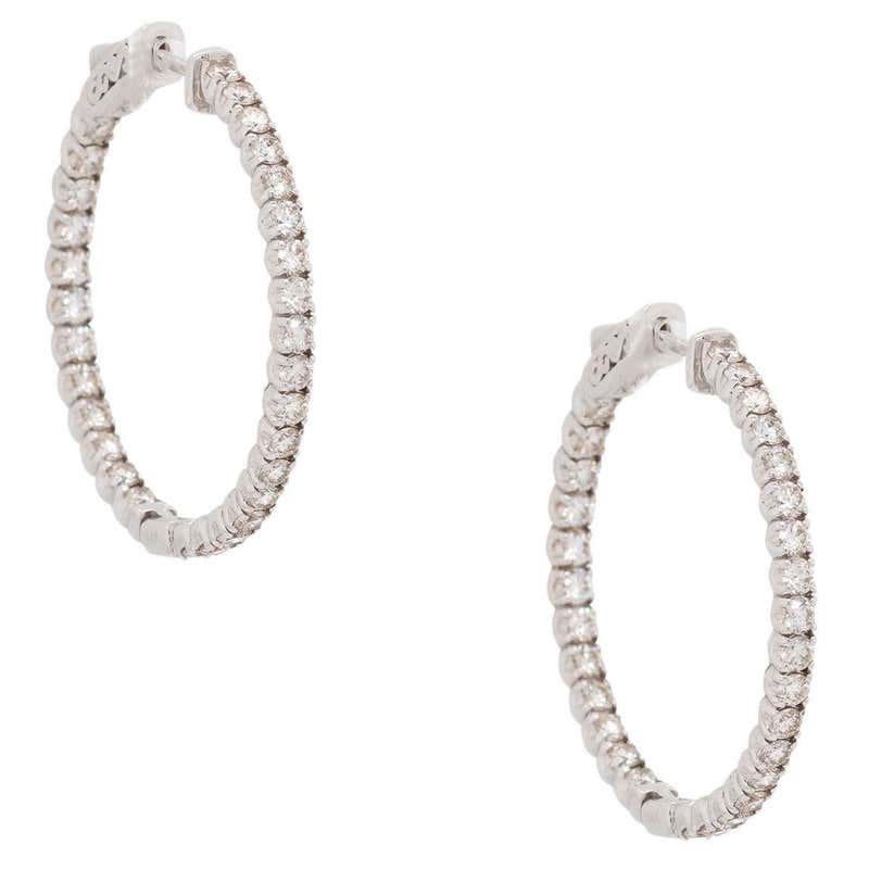 Diamond Inside Out Hoop Earrings For Sale at 1stDibs