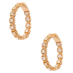 1.93 Carat Round Diamond Inside Out Hoops 14 Karat In Stock