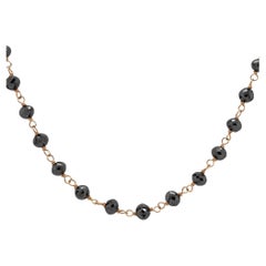 17 Carat Black Round Faceted Diamond Bead Necklace 14 Karat in Stock