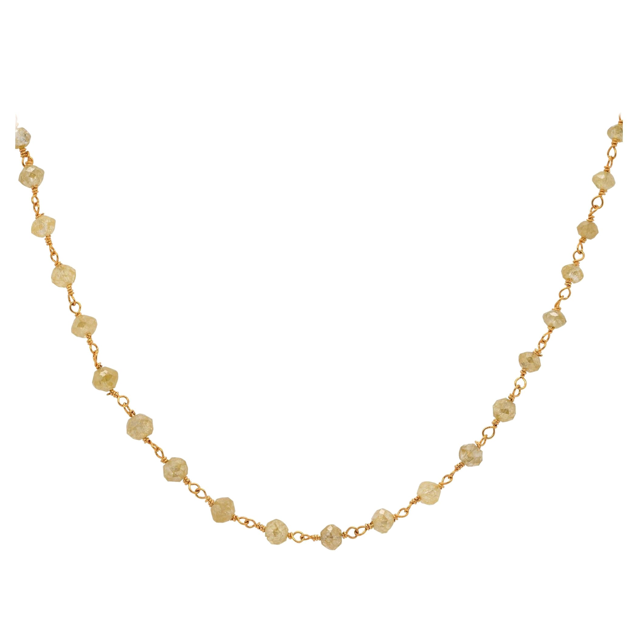 7 Carat Rustic Yellow Faceted Diamond Bead Necklace 14 Karat in Stock