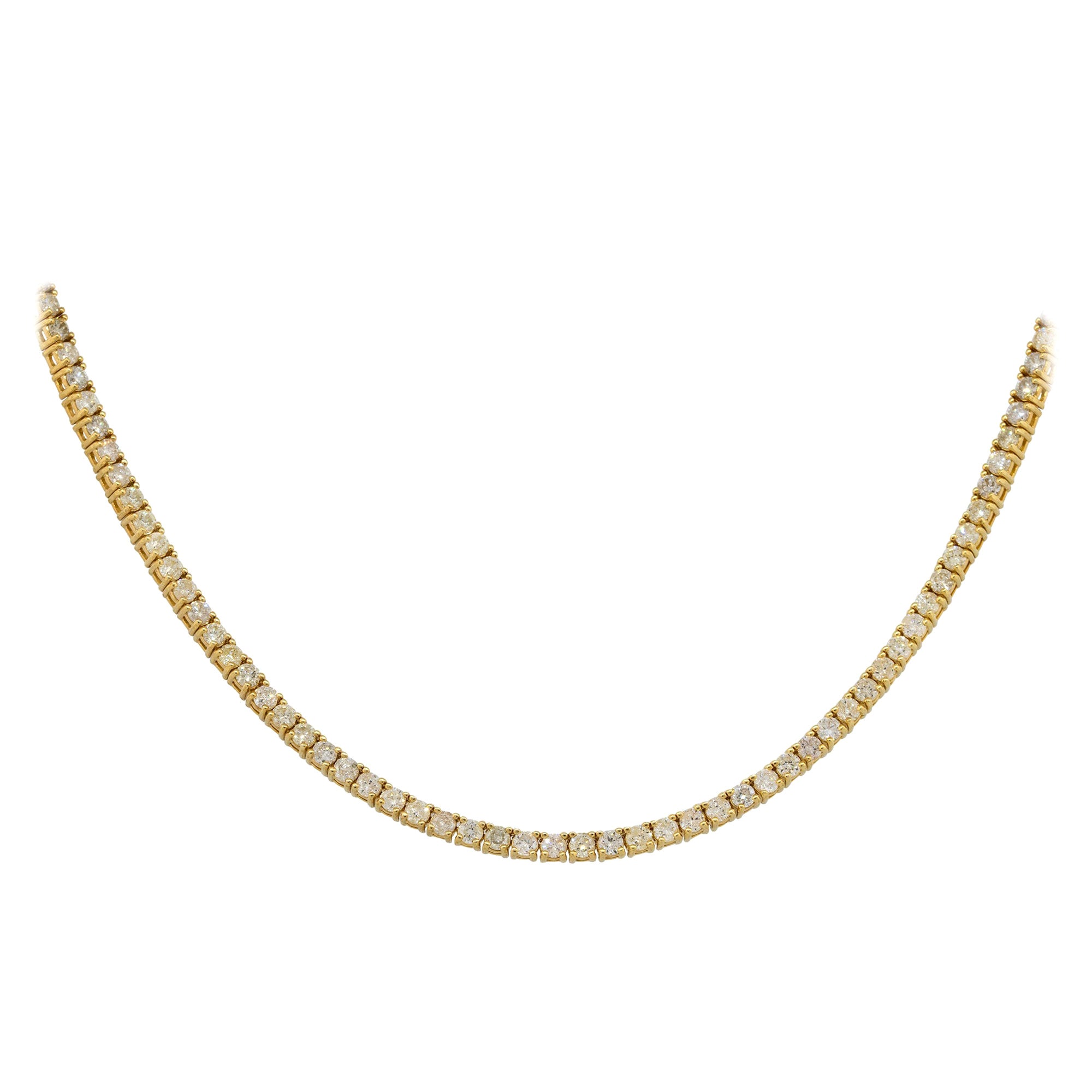 Collier tennis en or 14 carats avec diamants de 9,02 carats en vente