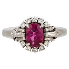 0.75 Carat Oval Cut Ruby Diamond Cocktail Ring Platinum in Stock