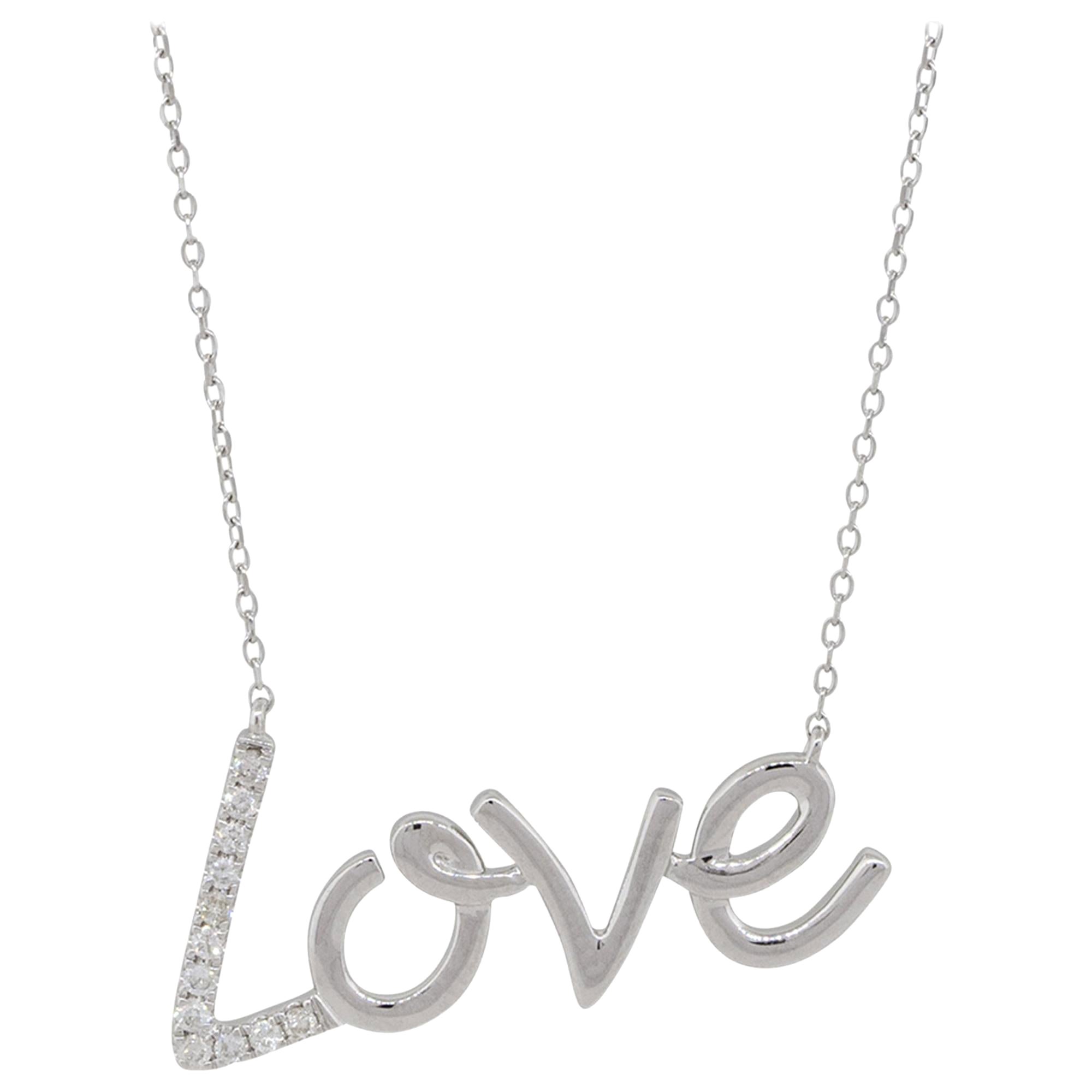 0.10 Carat Diamond "Love" Pendant Necklace 14 Karat in Stock For Sale