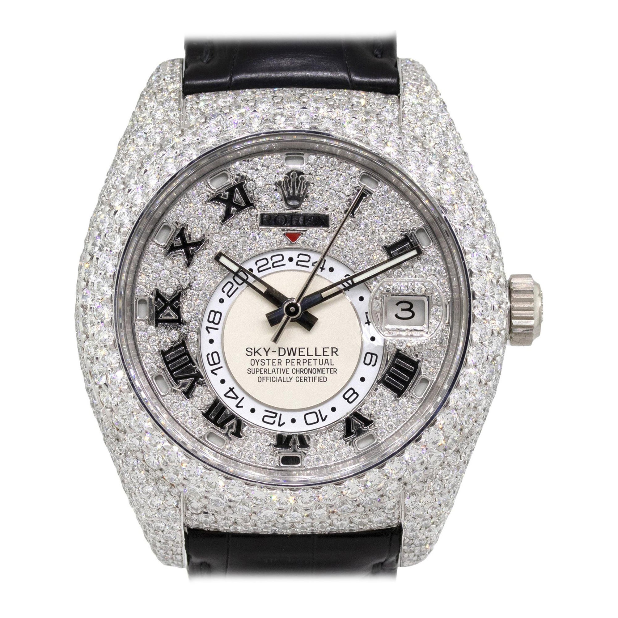 Rolex 326139 Skydweller 18 Karat White Gold All Diamond Watch For Sale