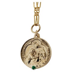 Médaille de la Vierge Marie Emeraude Collier à chaîne épaisse Ton or J Dauphin