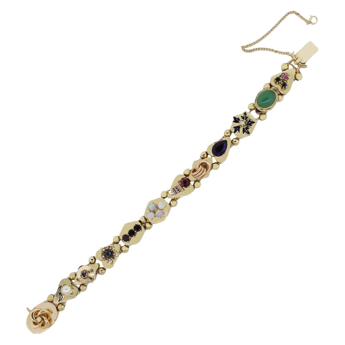 14 Karat Yellow Gold Multi Gemstone Slide Bracelet