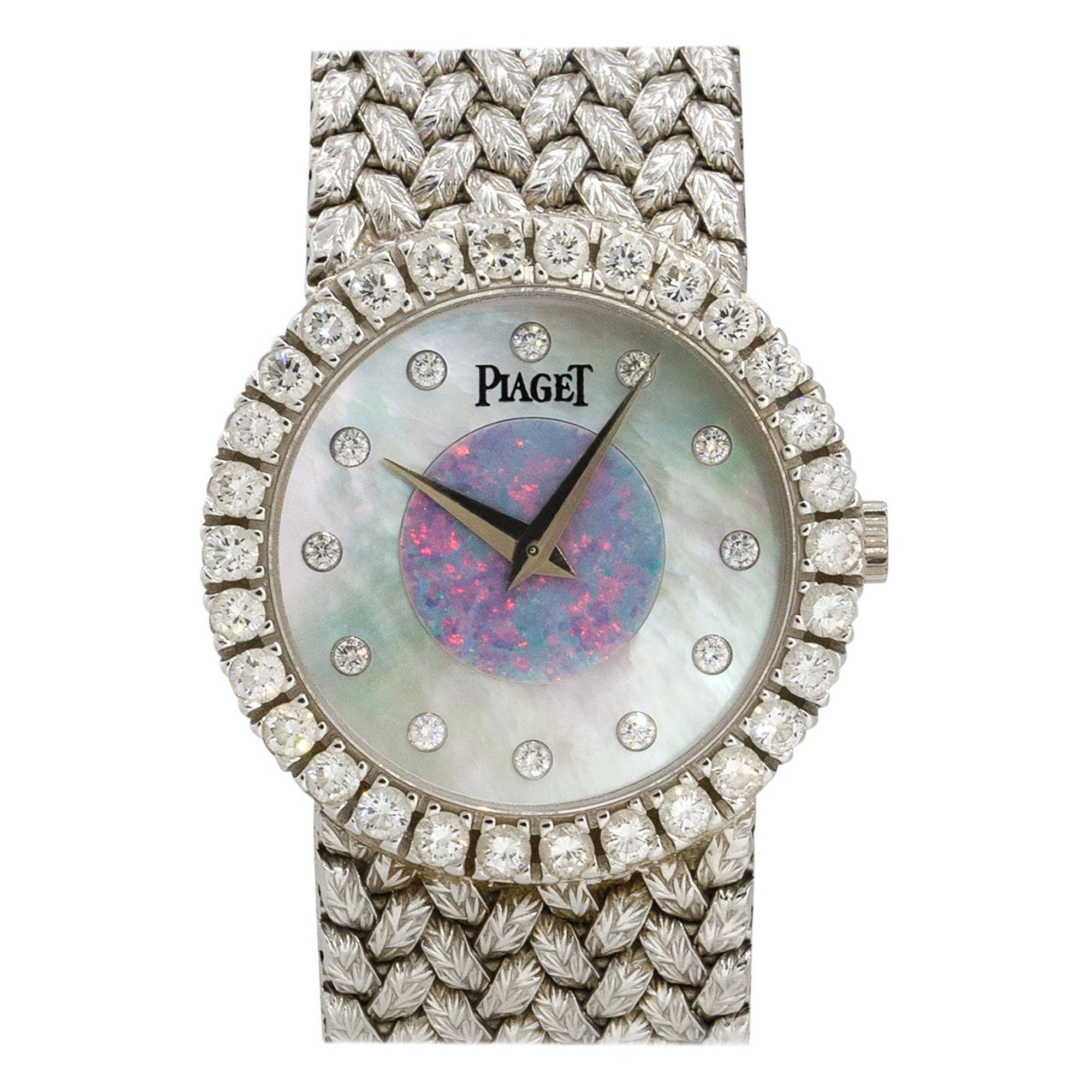 Piaget 9190d2 18k White Gold Mother of Pearl Opal Diamond Ladies Watch For Sale