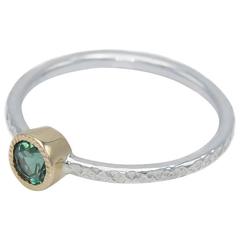 Green Tourmaline Hammered Sterling Silver Textured Gold Stacking Ring