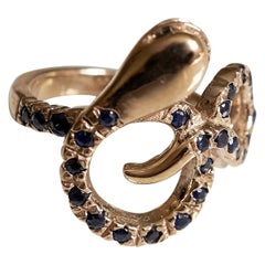Schwarzer Diamant-Aquamarin-Schlangenring aus Gold im viktorianischen Stil von J Dauphin