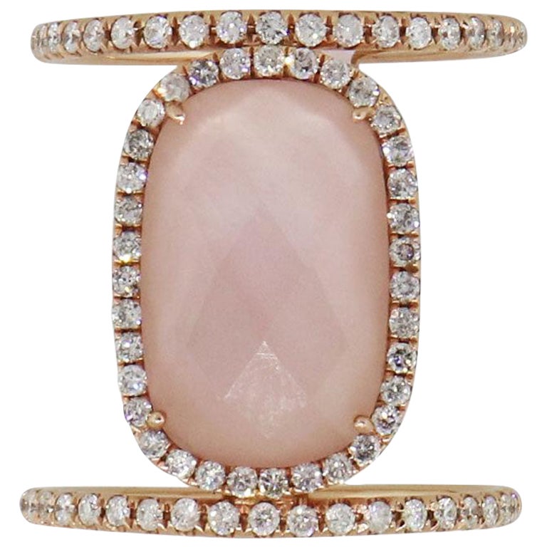 Meira T Diamond and Rose Quartz Double Band Ring For Sale