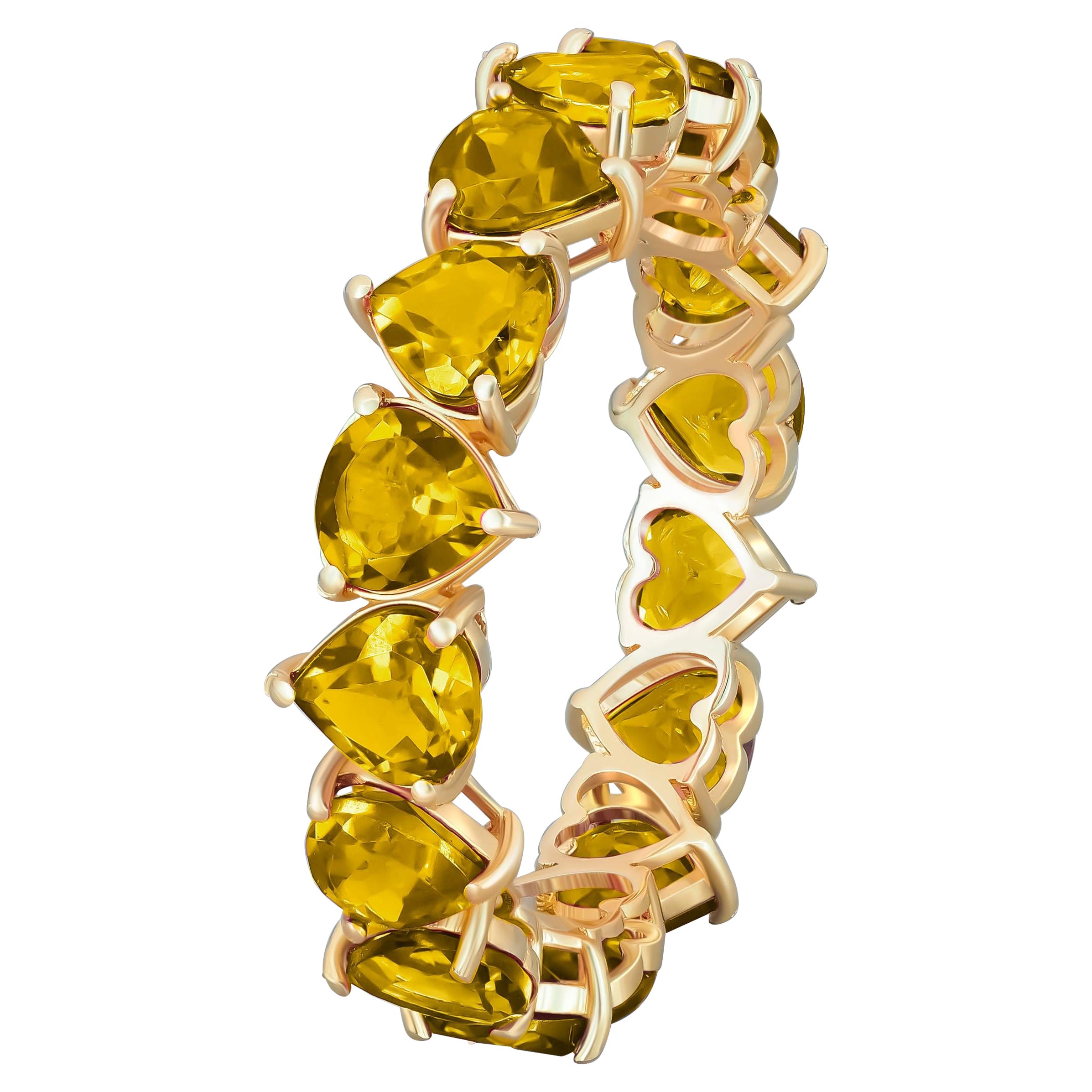 For Sale:  Heart Citrines 14k Gold Eternity Ring