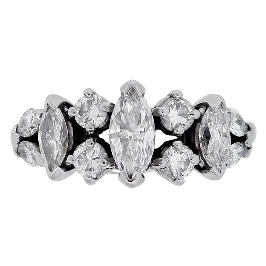 Marquise and Round Brilliant Diamond Ring For Sale