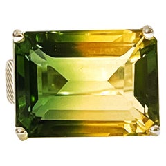 New Brazilian 16.6 Ct Yellow Green Ametrine & Sapphire Sterling Silver Ring