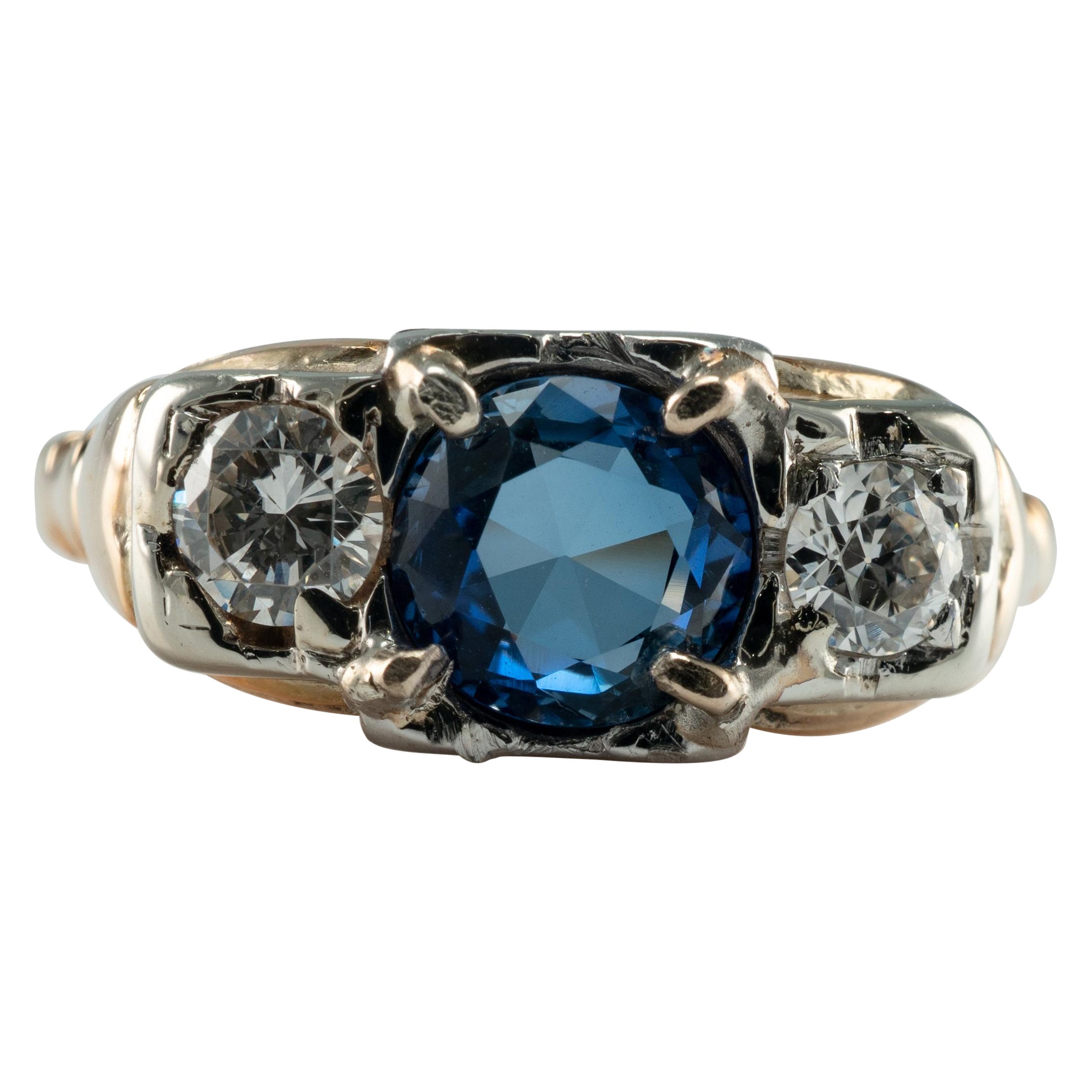 Natural Diamond Ceylon Sapphire Ring 14K Gold Band