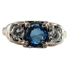 Natural Diamond Ceylon Sapphire Ring 14K Gold Band